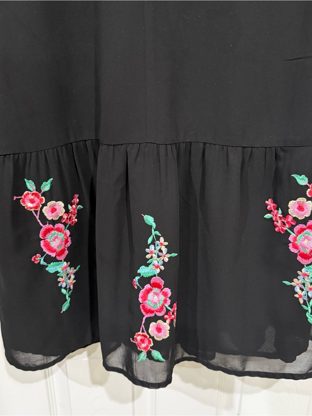 Floral Embroidered Black Tiered Dress - Picture 5 of 7